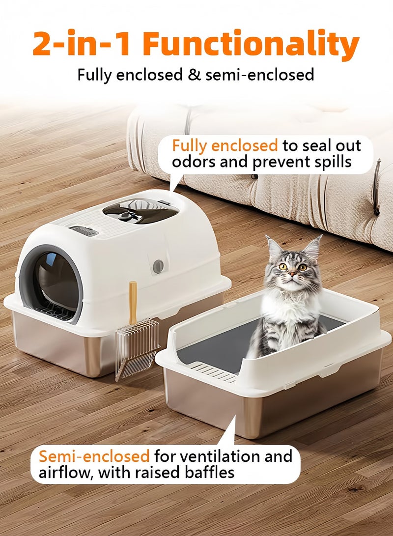 Kidle Stainless Steel Cat Litter Box with Steps & Scoop High Sides Metal Cat Litter Box with Lid Easy to Clean Non Sticky and Anti-Leakage - Image 4